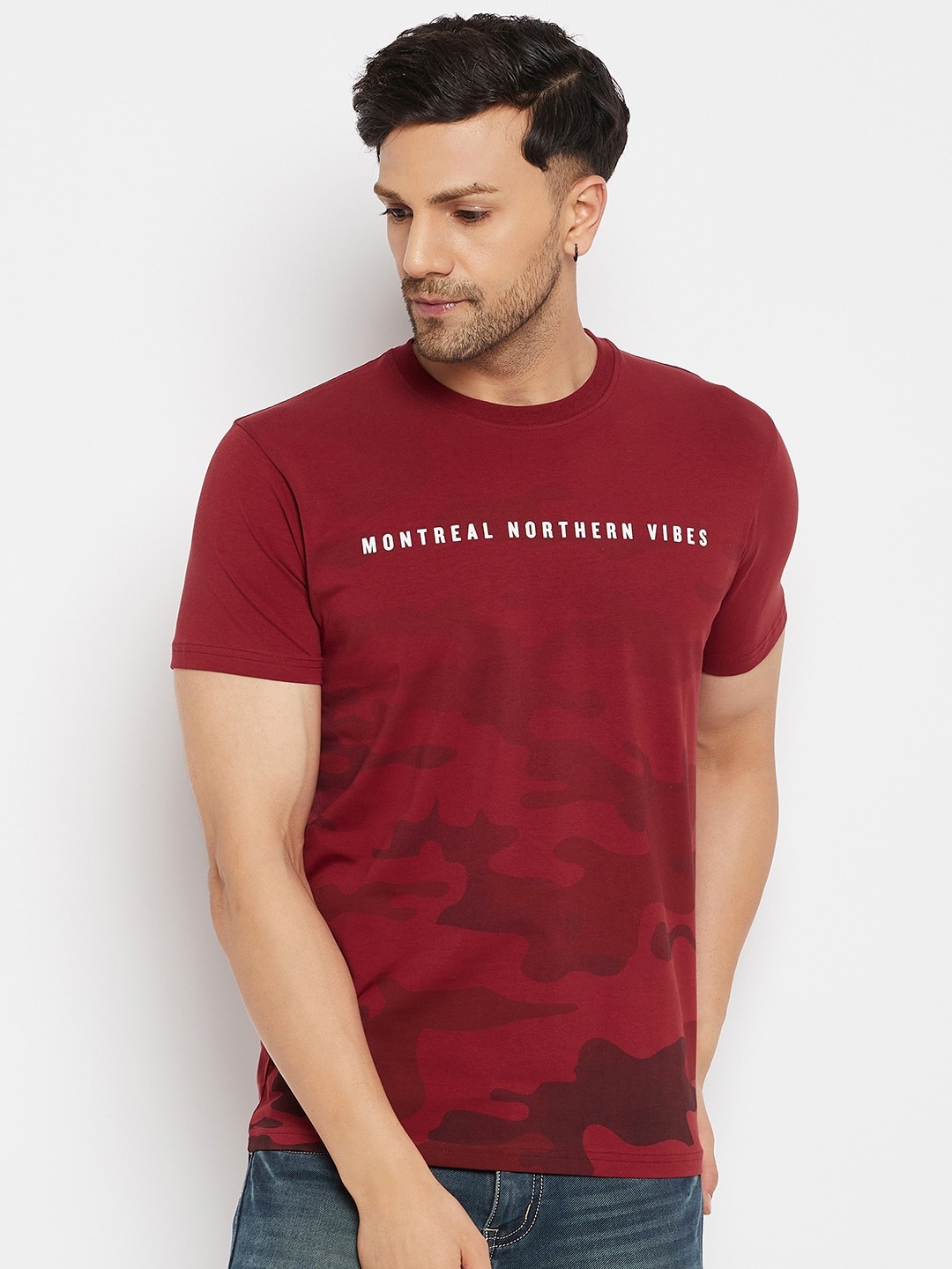 

98 Degree North Camouflage Printed Cotton T-shirt, Burgundy