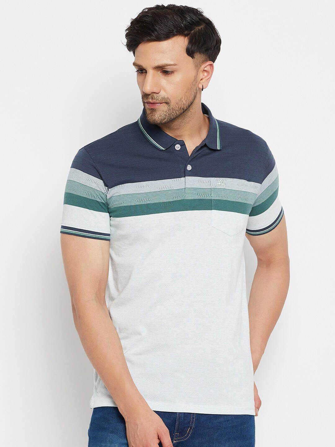 

98 Degree North Striped Polo Collar Cotton T-shirt, White