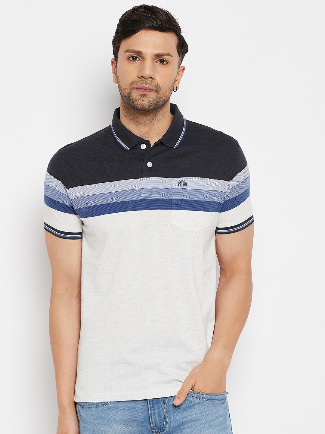 

98 Degree North Striped Polo Collar Cotton T-shirt, Black