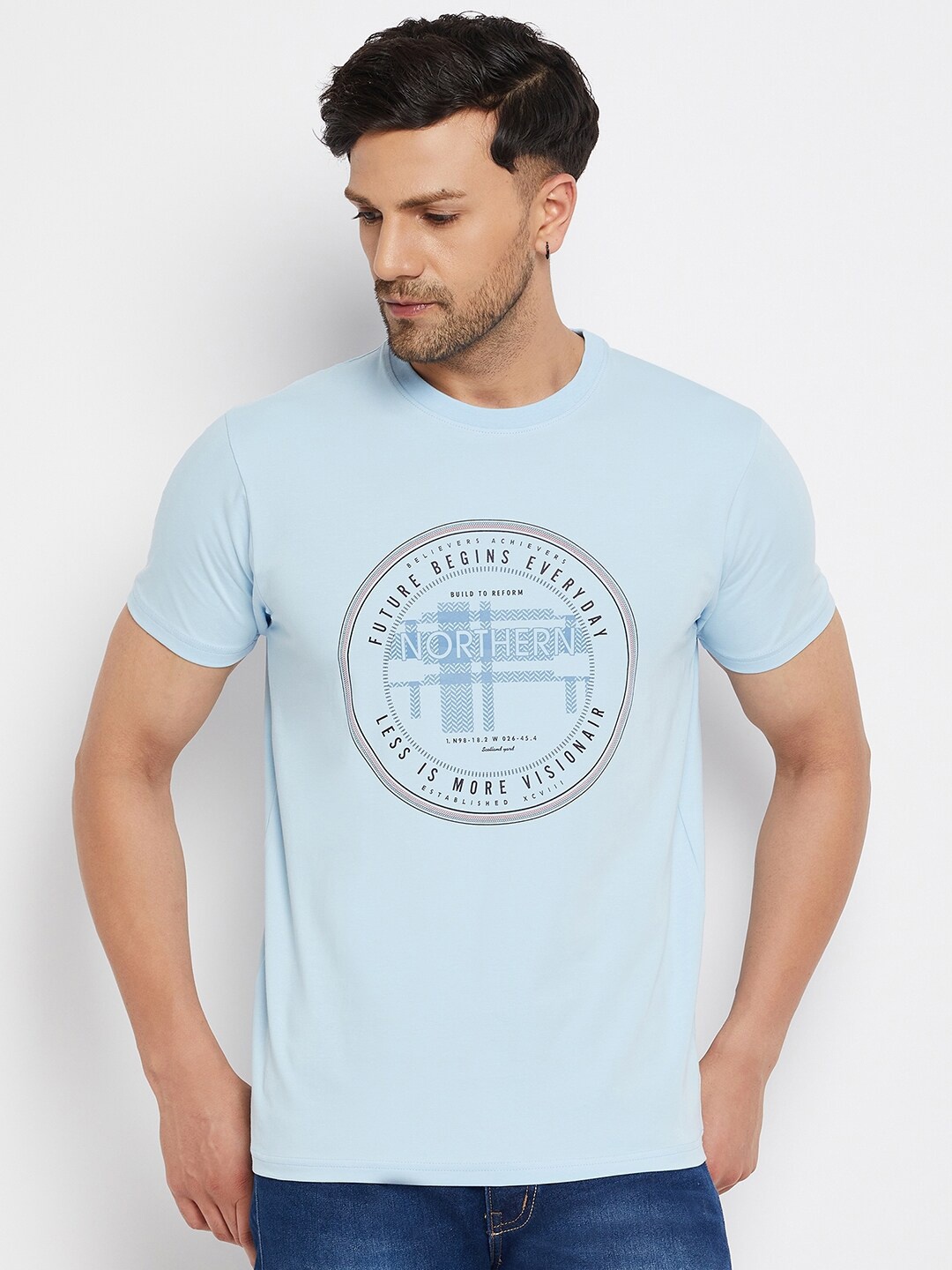 

98 Degree North Typography Printed Cotton T-shirt, Blue