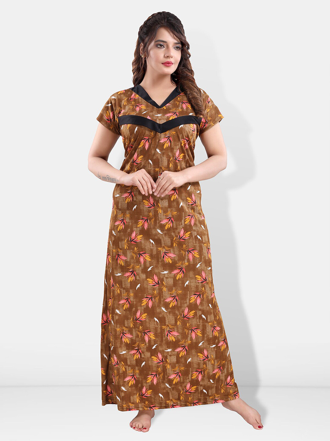 

Be You Floral Printed Maxi Maternity Nightdress, Brown