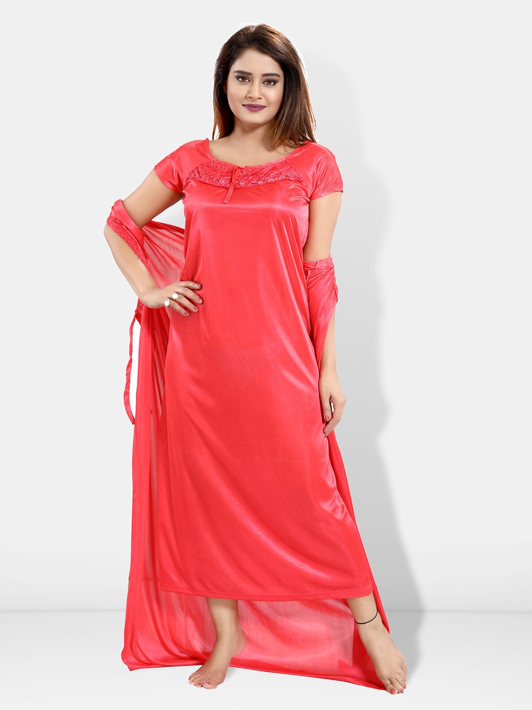 

Be You 6 Pieces Satin Maxi Nightdress, Peach