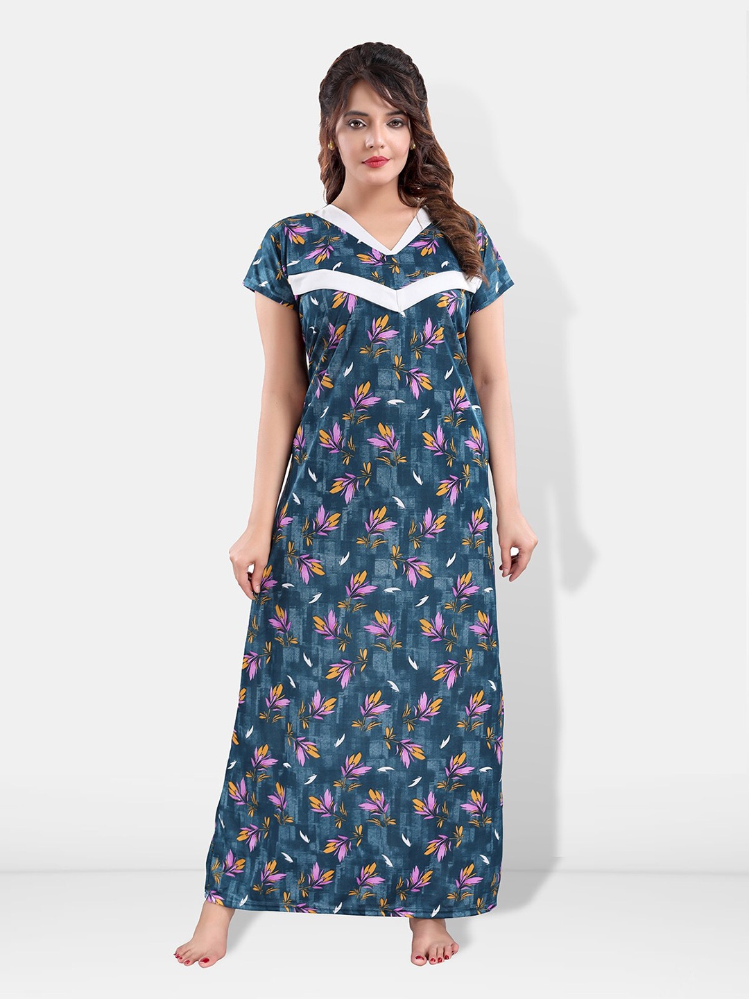 

Be You Floral Printed Maternity Satin Maxi Nightdress, Blue