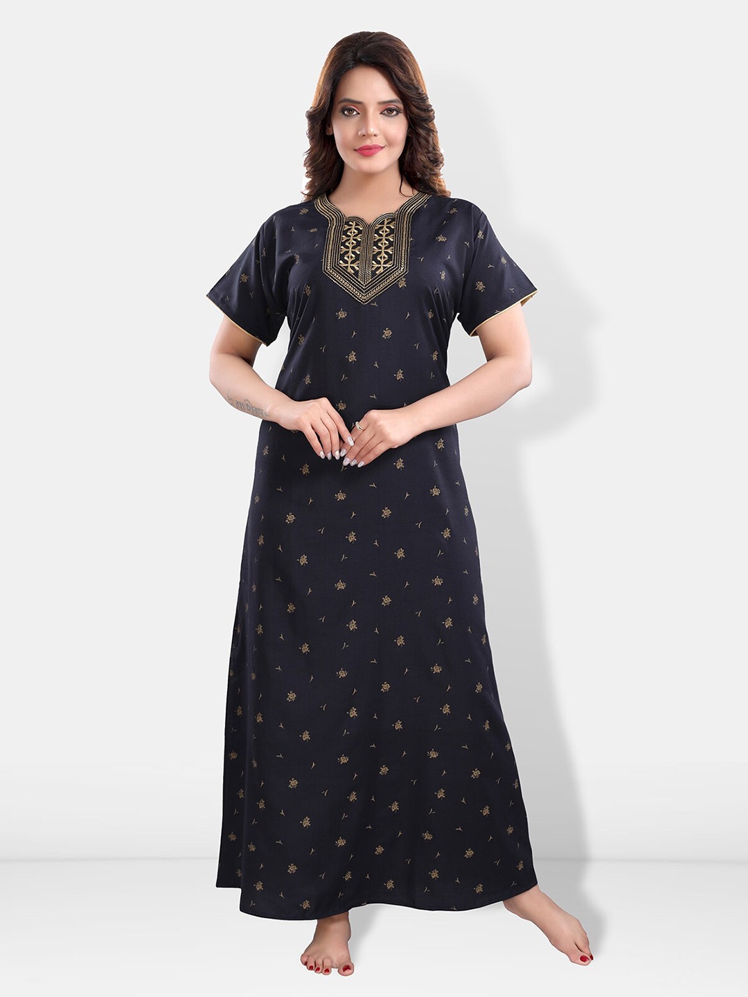 

Be You Floral Printed Maxi Nightdress, Navy blue