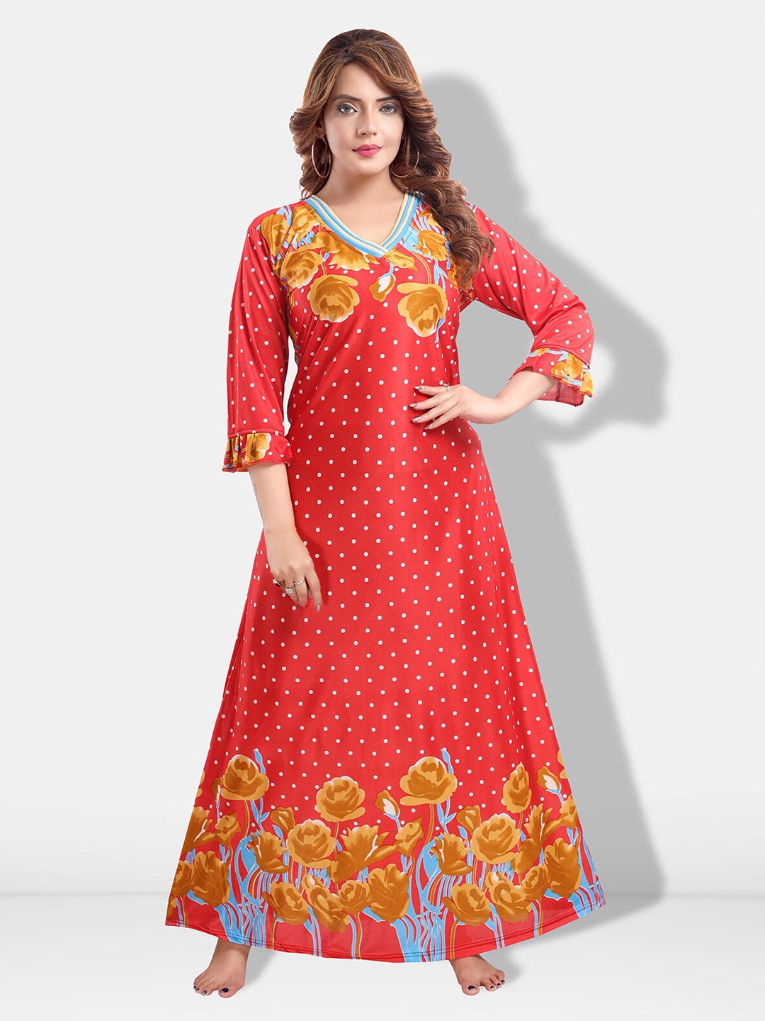 

Be You Floral Printed Satin Maxi Nightdress, Red