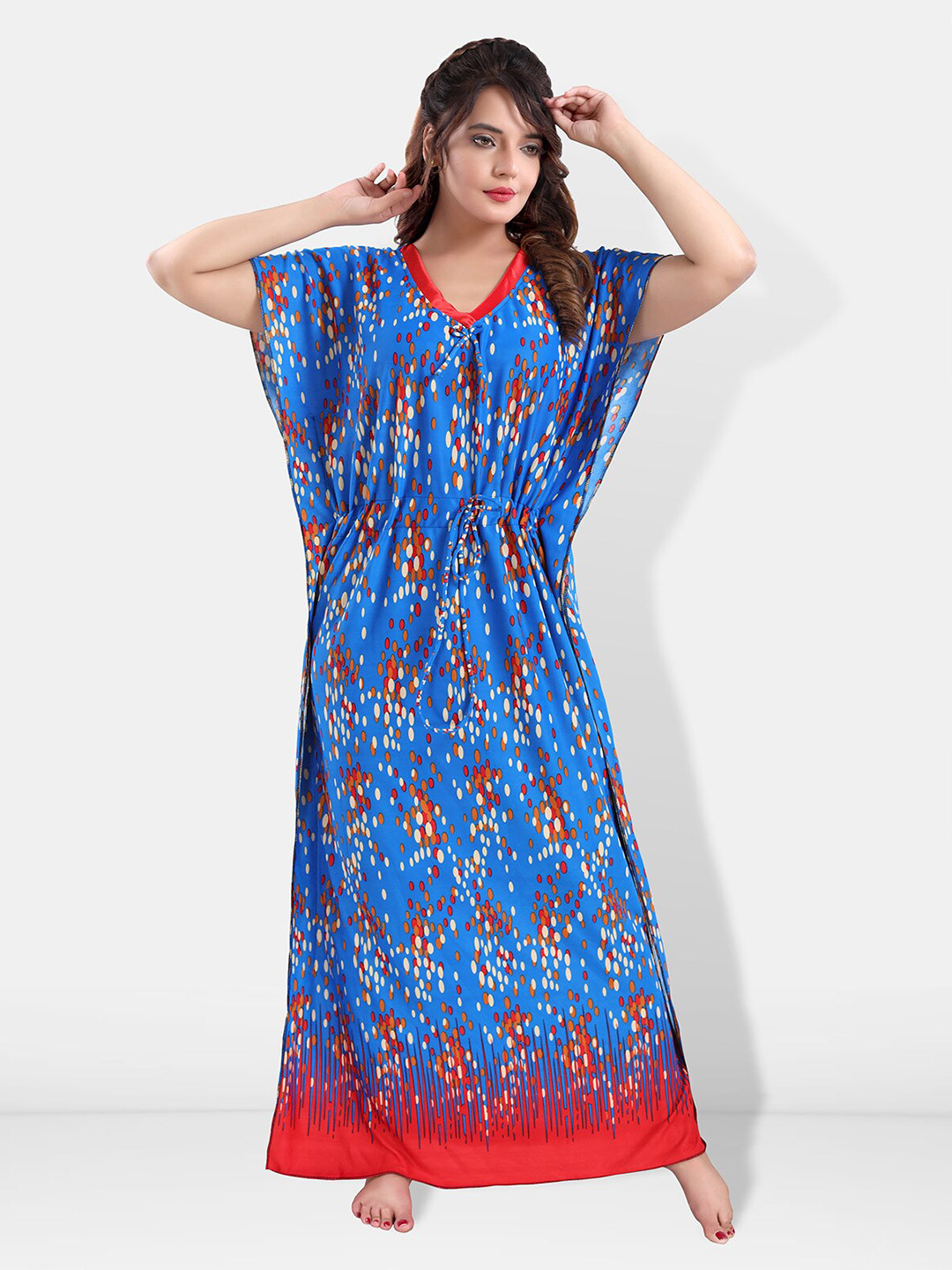 

Be You Printed Satin Maxi Kaftan Nightdress, Blue