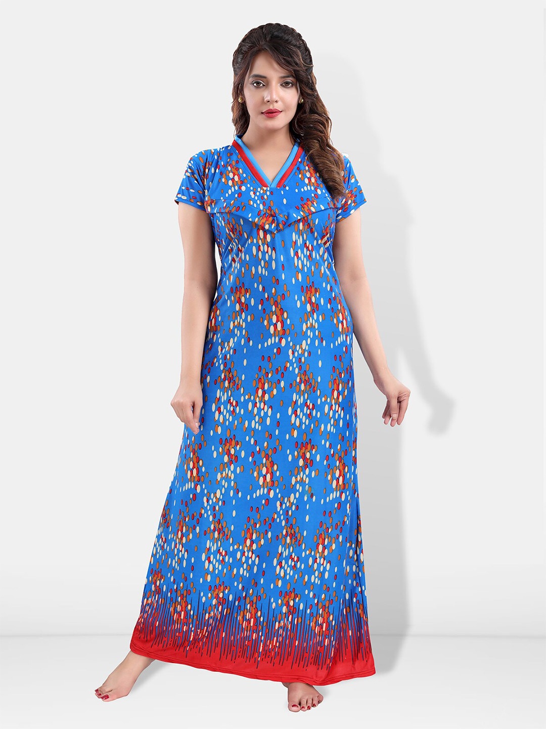 

Be You Polka Dot Printed Satin Feeding & Maternity Nightdress, Blue