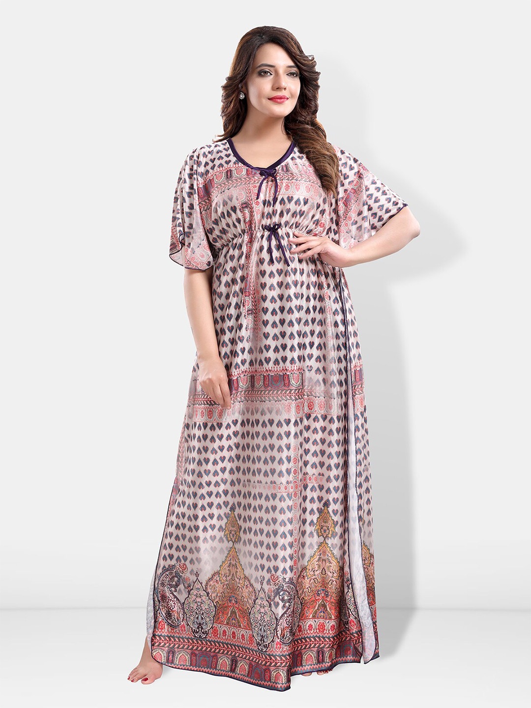 

Be You Conversational Printed Satin Maxi Kaftan Nightdress, Pink