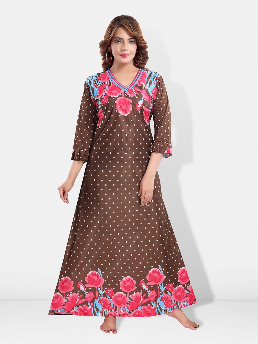 

Be You Floral Printed Satin Maxi Nightdress, Brown