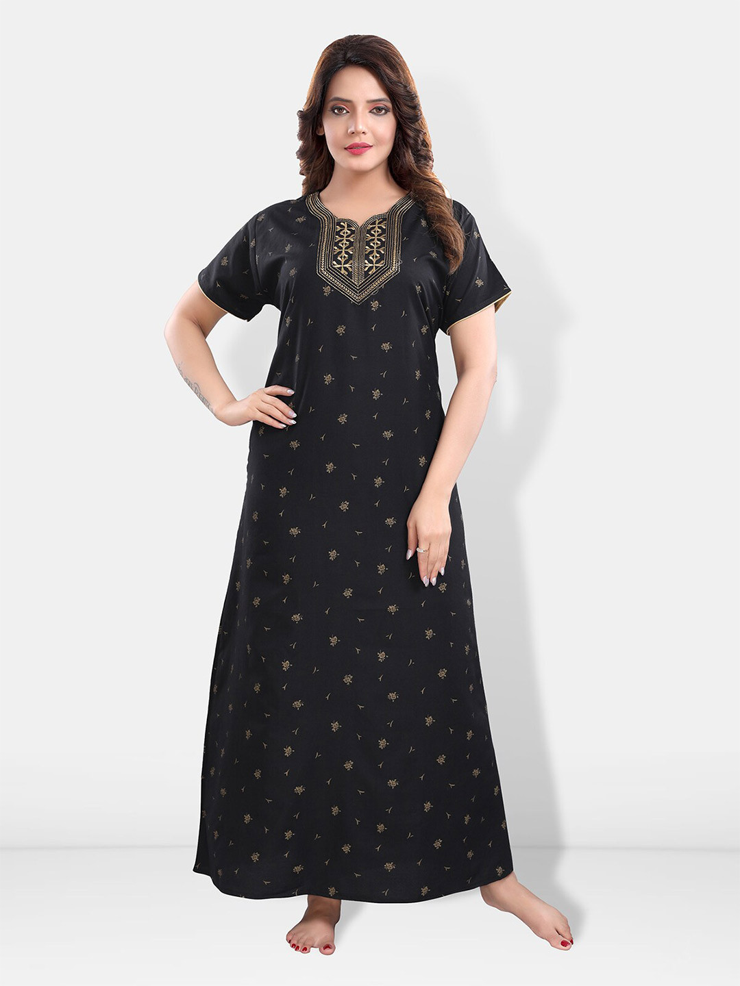 

Be You Floral Printed Maxi Nightdress, Black