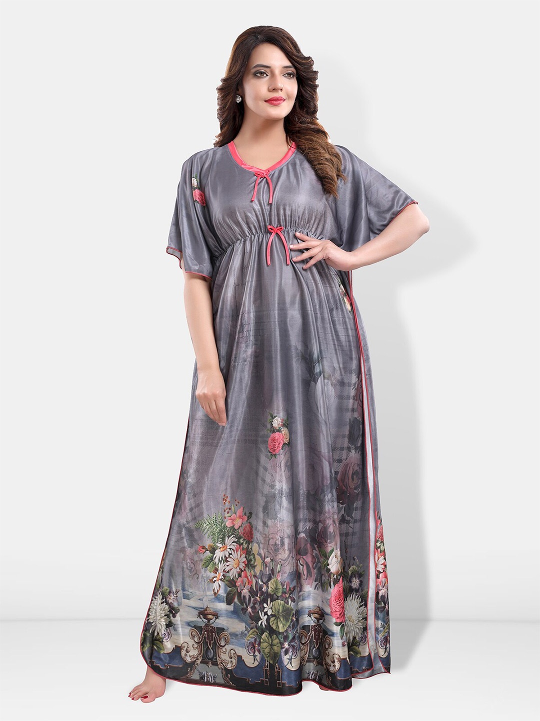 

Be You Floral Printed Kaftan Nightdress, Grey