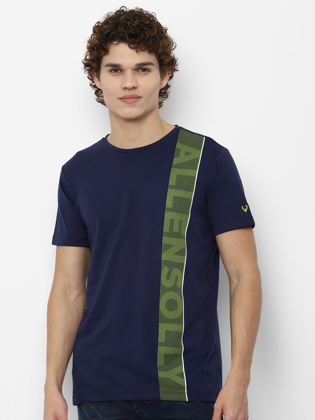 

Allen Solly Sport Colourblocked Printed Slim Fit Pure Cotton T-Shirt, Navy blue