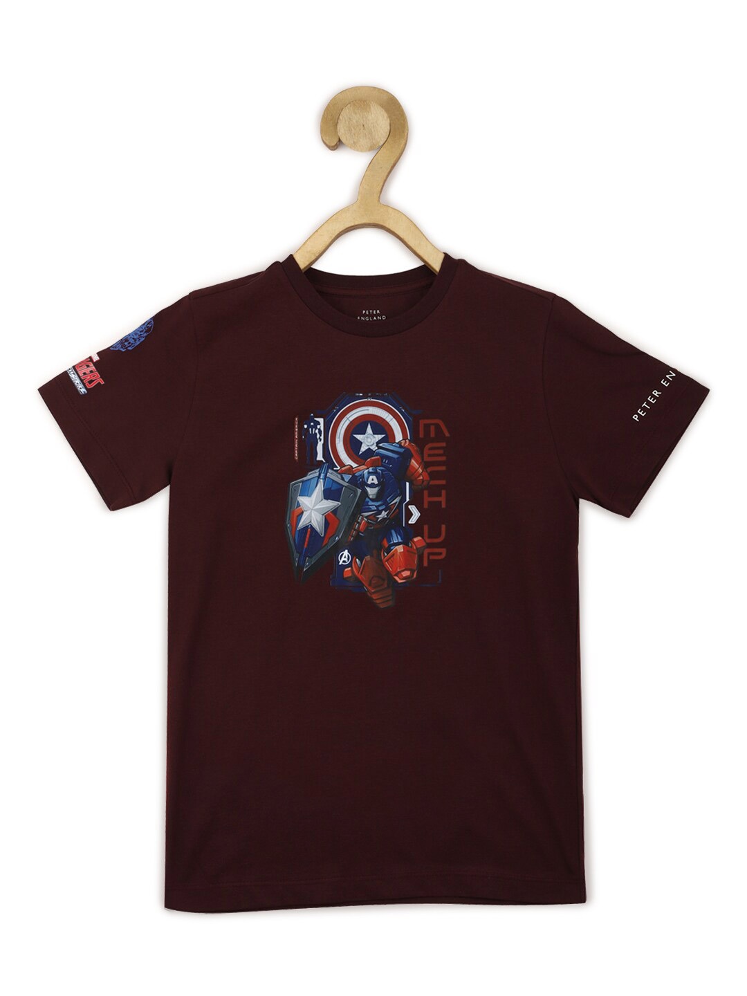 

Peter England Boys Captain America Printed Pure Cotton T-shirt, Brown