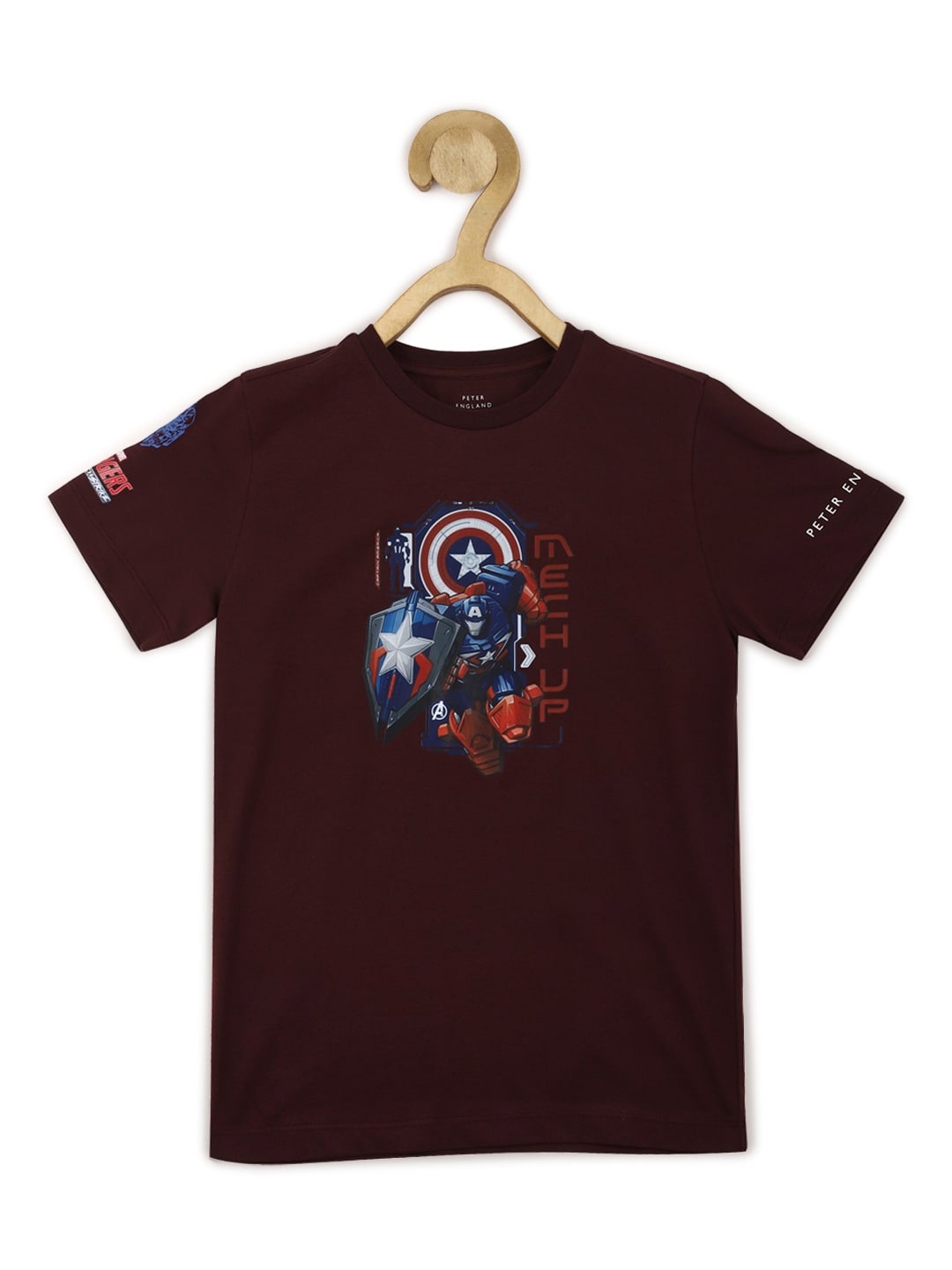 

Peter England Boys Captain America Printed Pure Cotton T-shirt, Brown