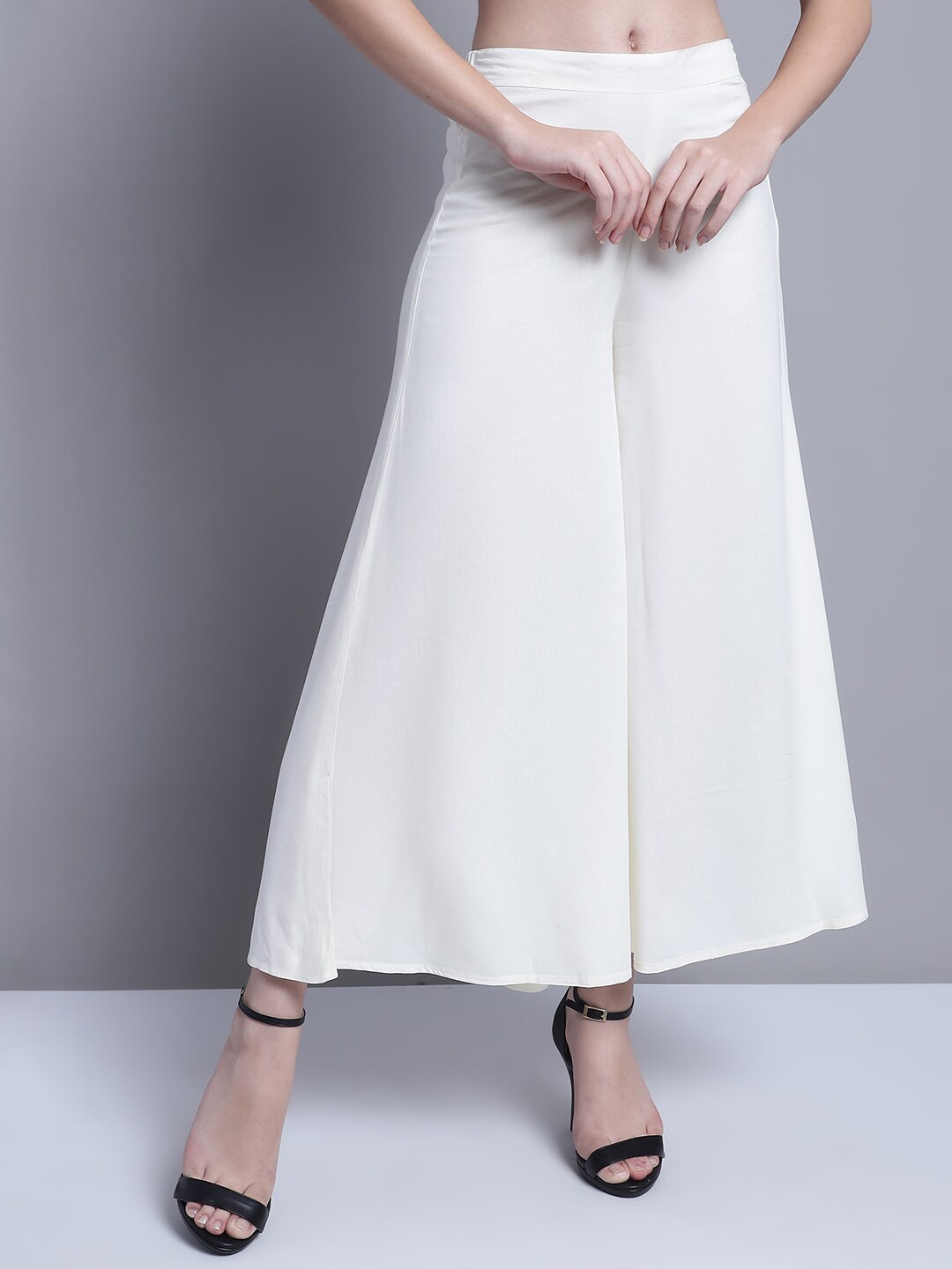 

Jompers Women Flared Ethnic Palazzos, Off white