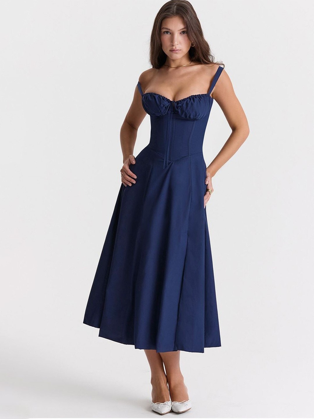 

BoStreet Navy Blue Fit & Flare Midi Dress