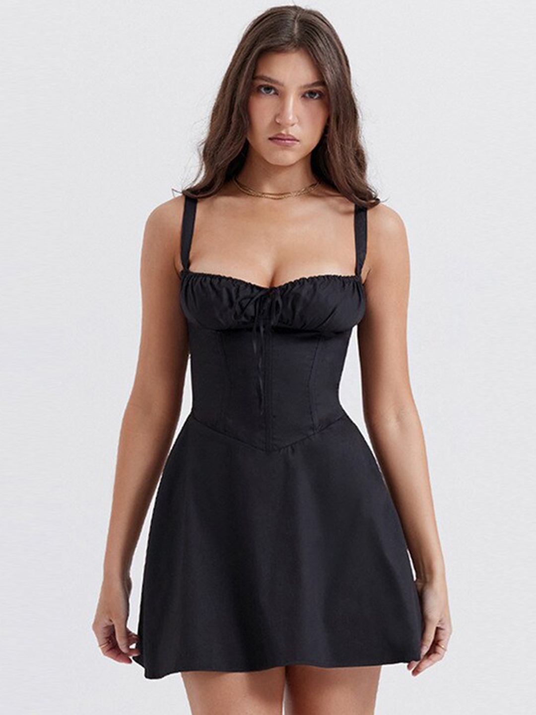 

BoStreet Black Shoulder Strap Fit & Flare Mini Dress