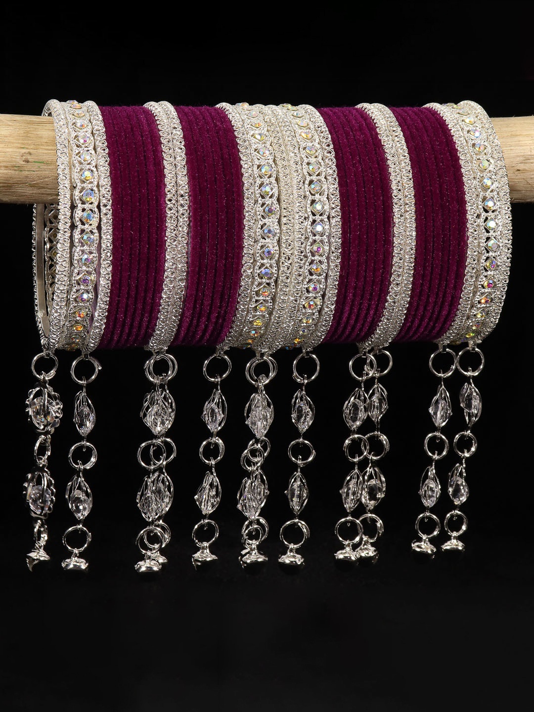 

NMII Set Of 40 Velvet CZ-Studded Bangles, Purple