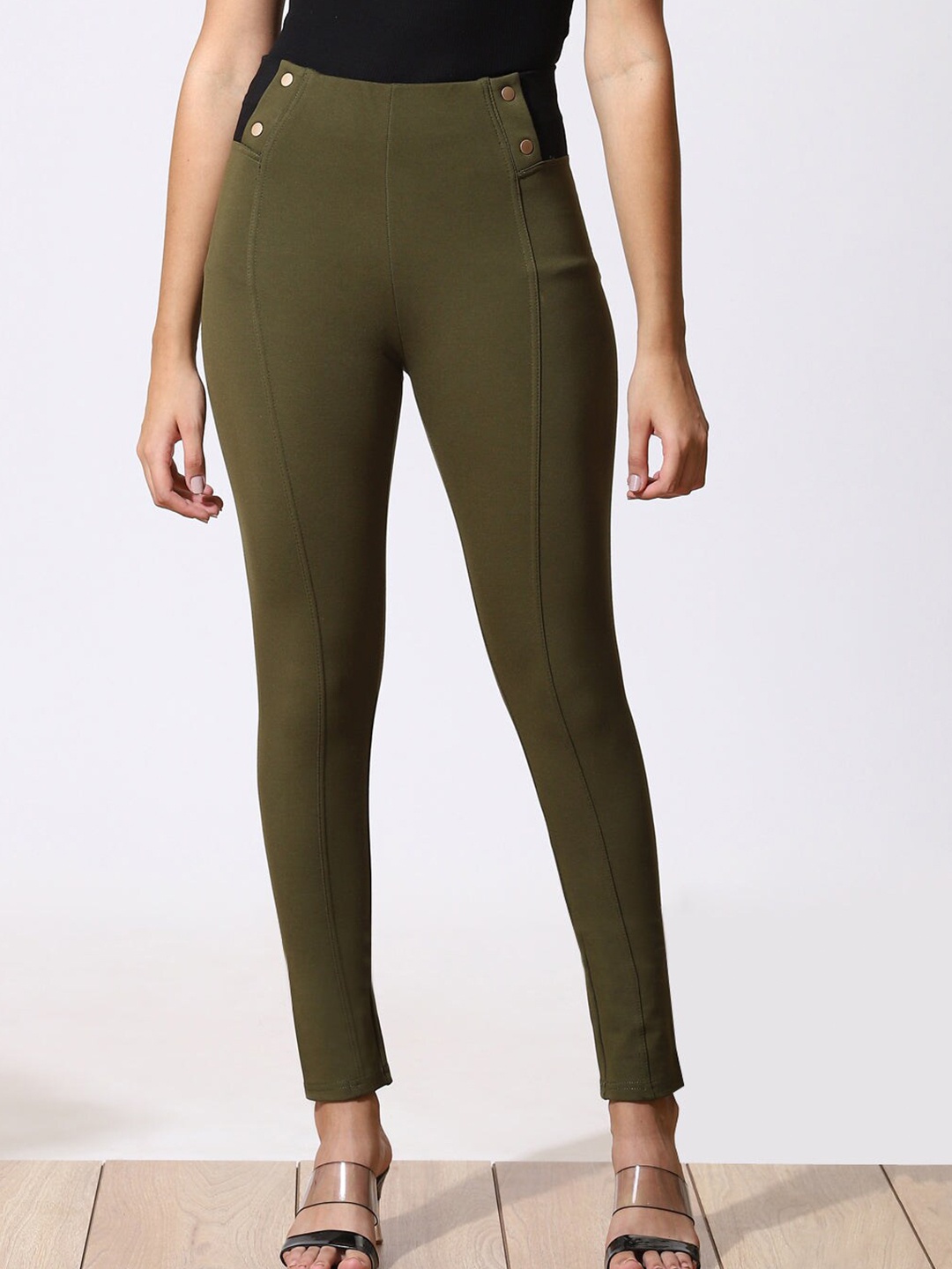 

Lakshita Women Green Skinny Fit Jeggings, Olive