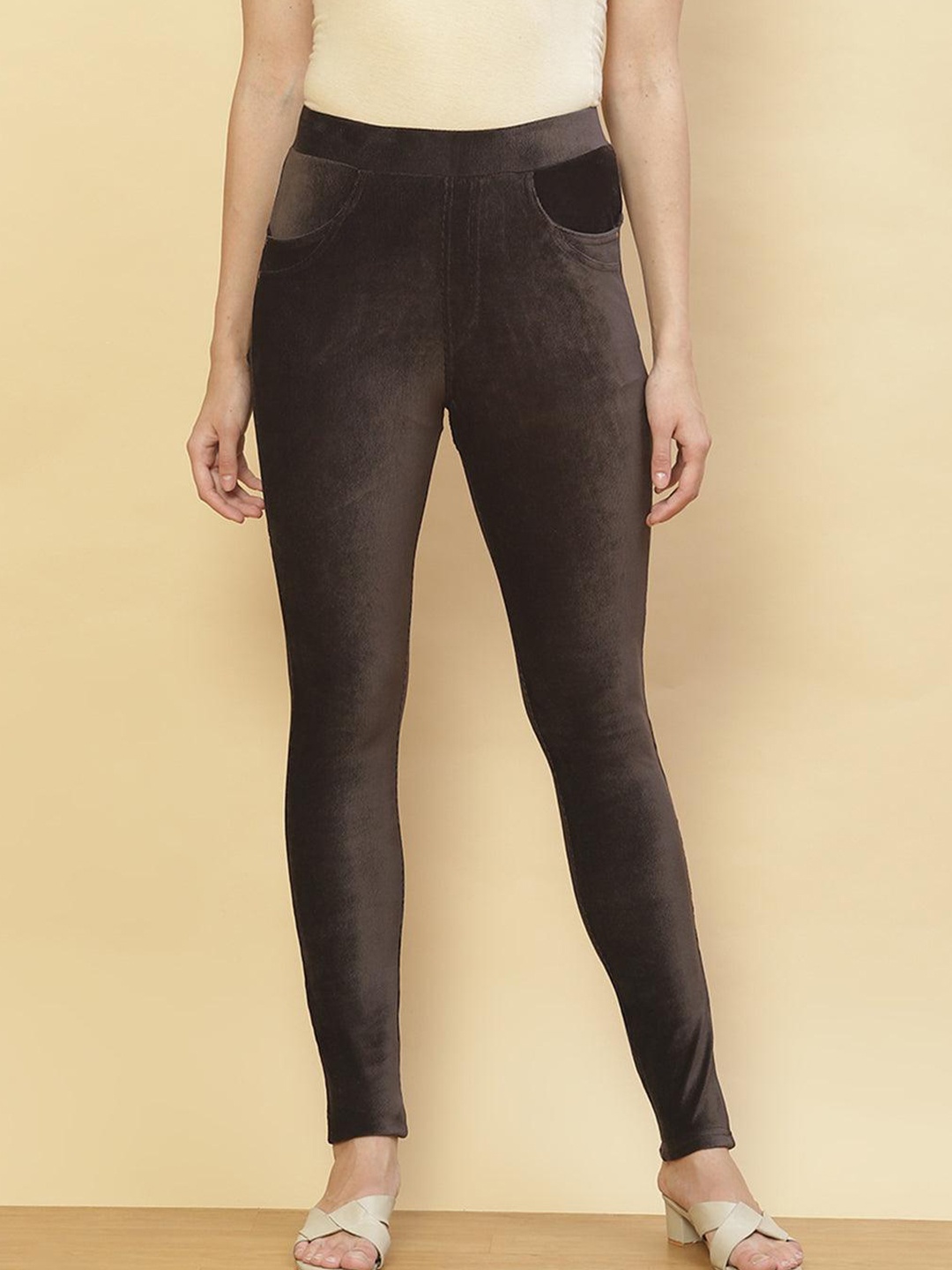 

Lakshita Women Skinny Fit Velvet Jeggings, Charcoal