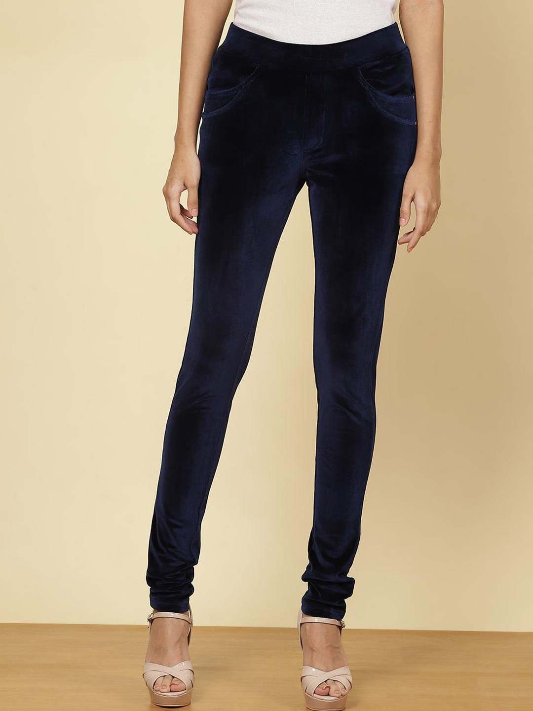 

Lakshita Women Velvet Skinny Fit Jeggings, Navy blue