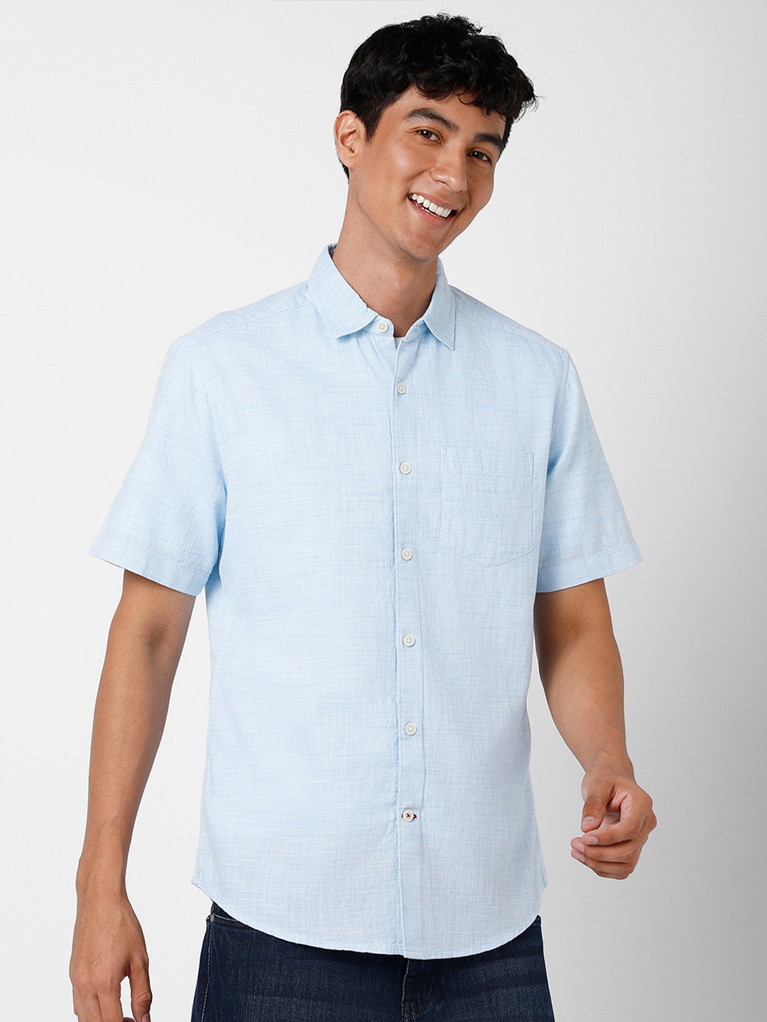 

VASTRADO Spread Collar Cotton Casual Shirt, Blue