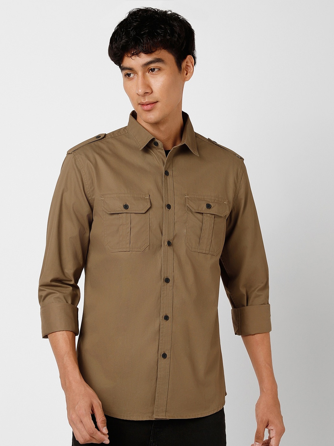 

VASTRADO Spread Collar Casual Cotton Shirt, Khaki