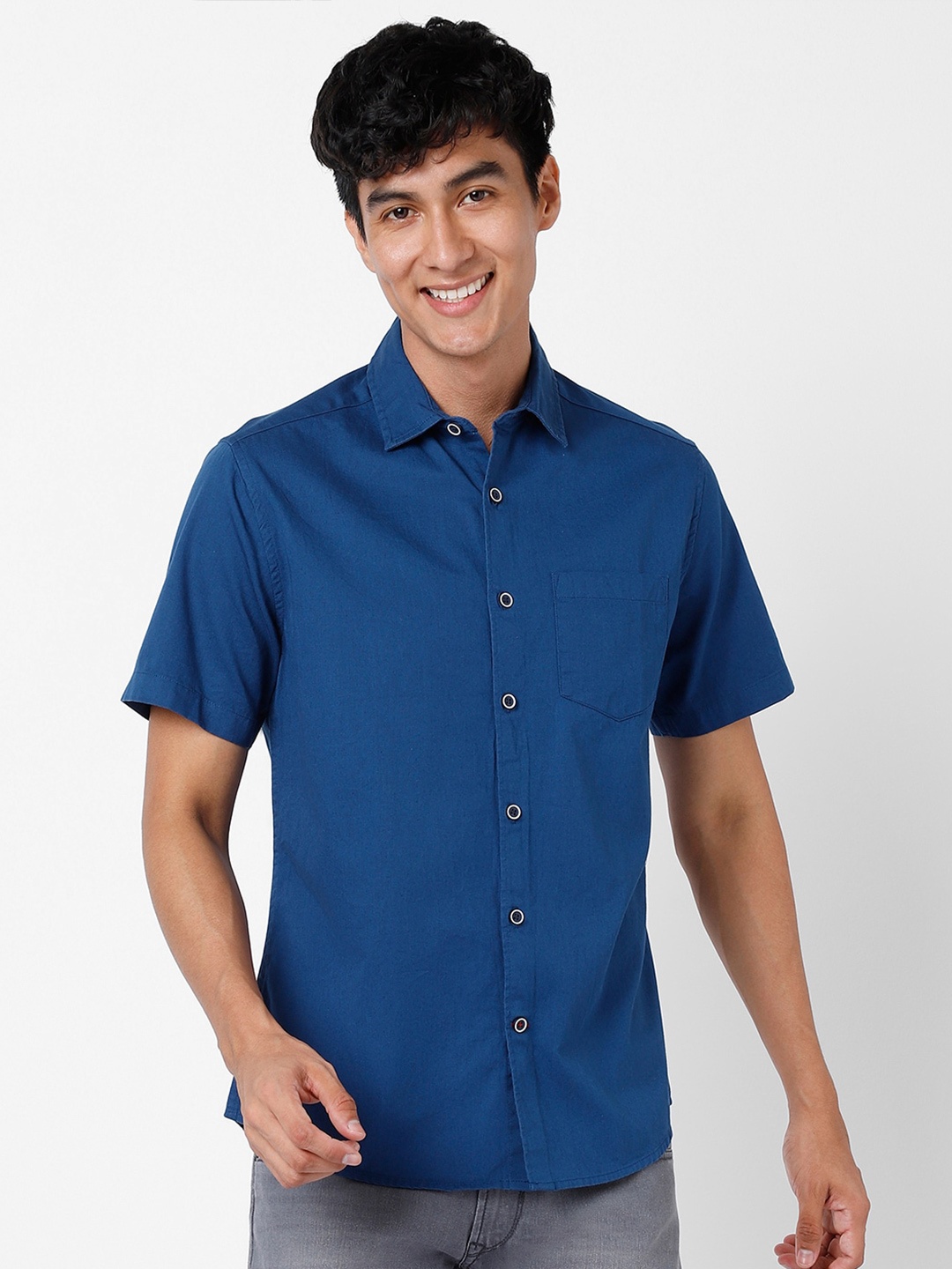 

VASTRADO Spread Collar Cotton Casual Shirt, Blue