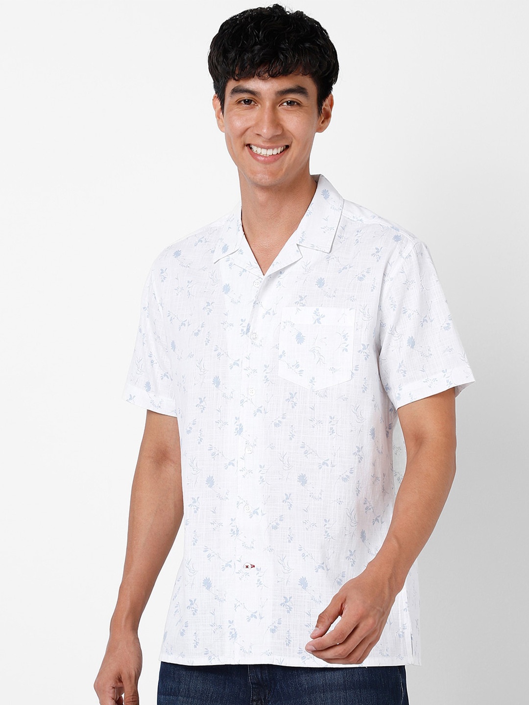 

VASTRADO Floral Printed Cuban Collar Cotton Casual Shirt, White