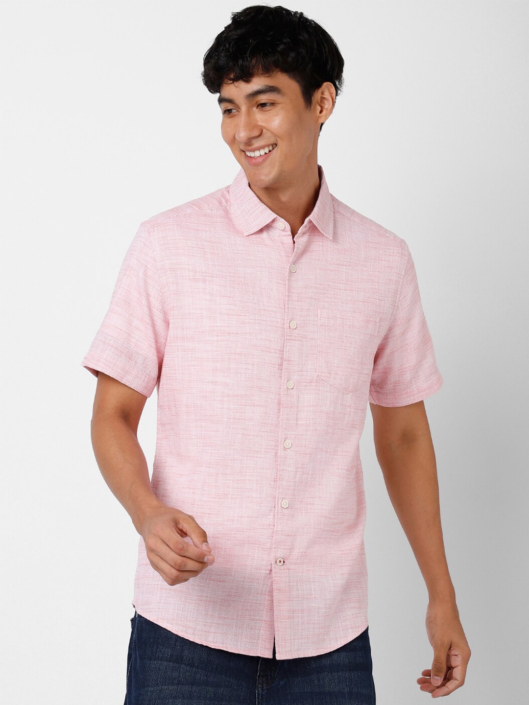 

VASTRADO Spread Collar Cotton Casual Shirt, Pink