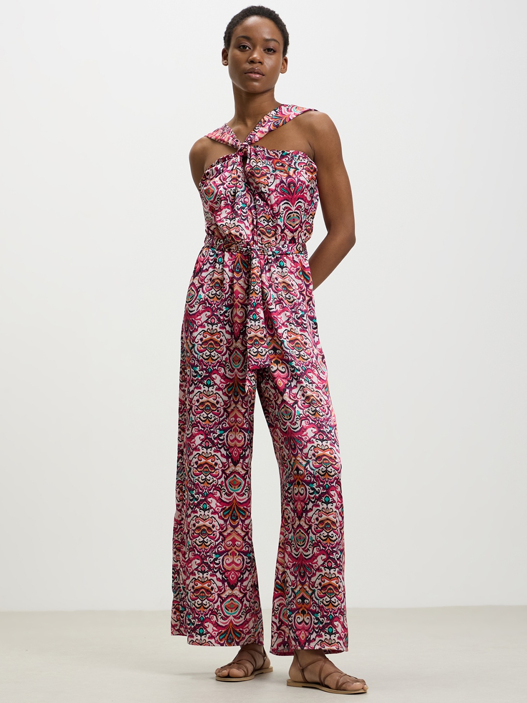 

CALLIOPE Belted Paisley Print Cut-Out Detail Basic Jumpsuit, Pink