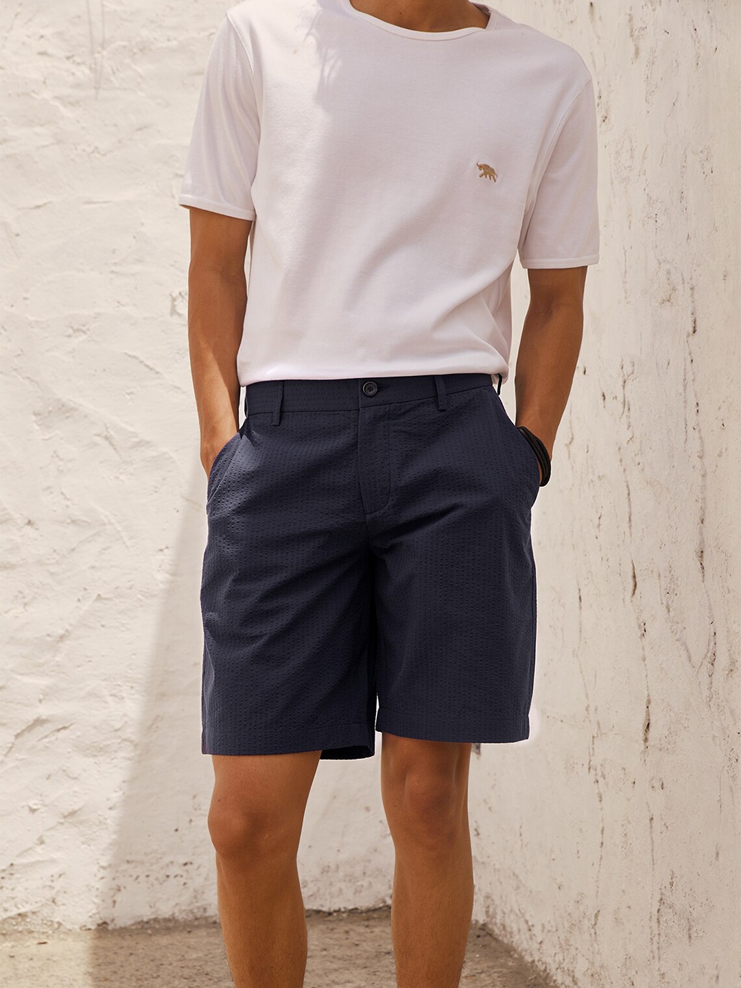 

Andamen Men Self Design Cotton Shorts, Blue