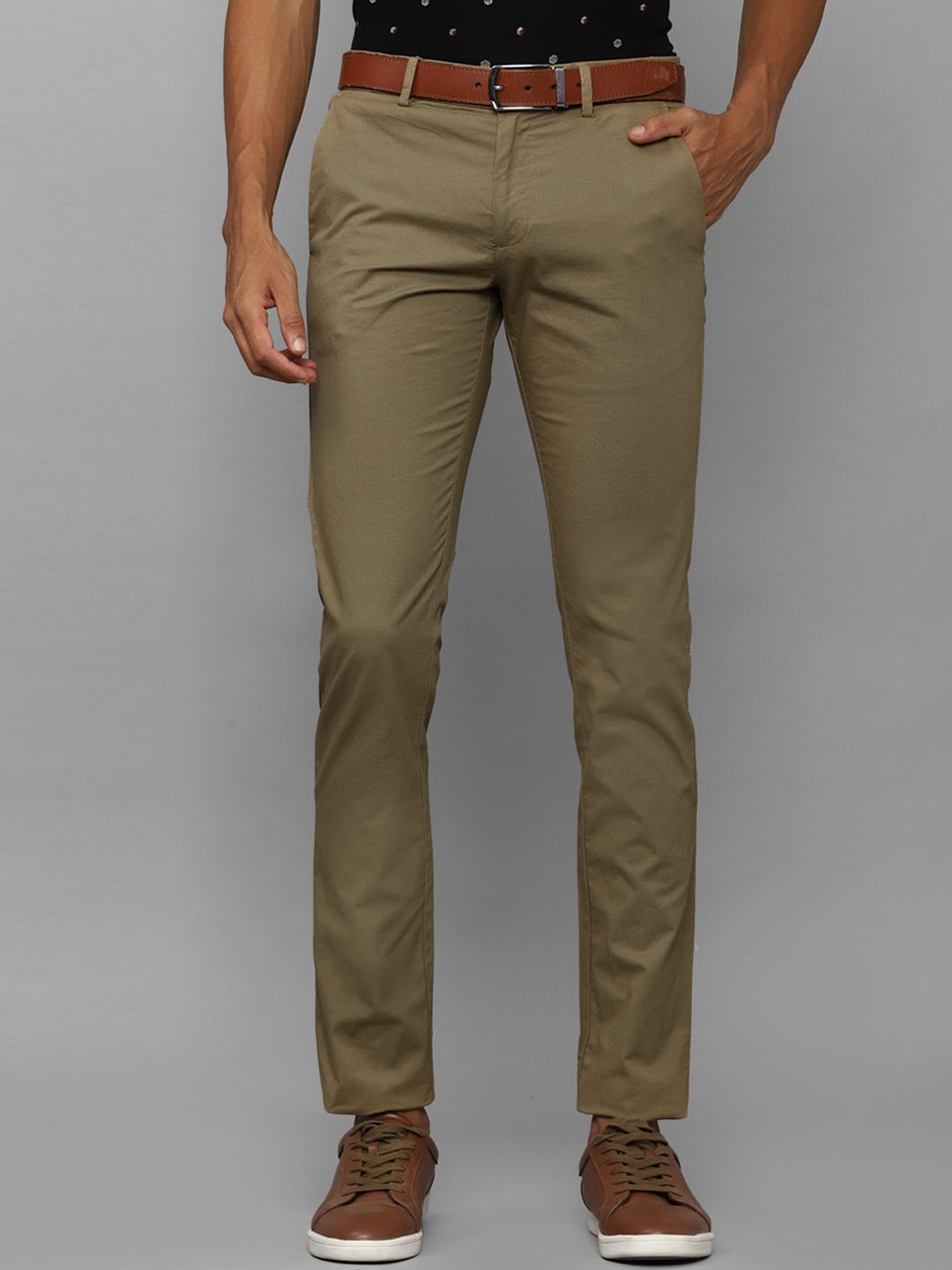 

Allen Solly Men Mid Rise Slim Fit Trousers, Olive