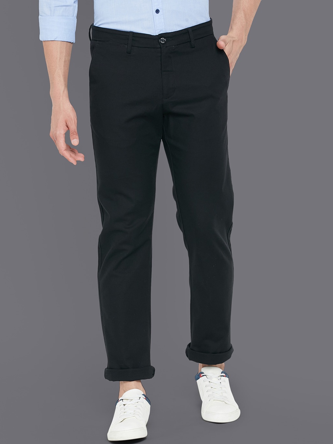 

Allen Solly Men Mid Rise Chinos Trousers, Black