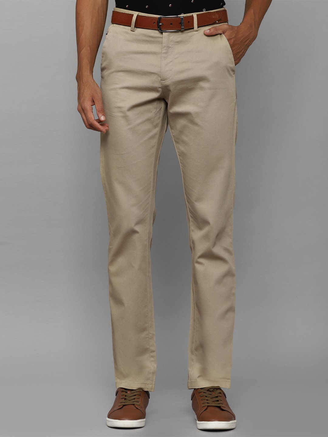 

Allen Solly Men Mid Rise Slim Fit Formal Trousers, Khaki