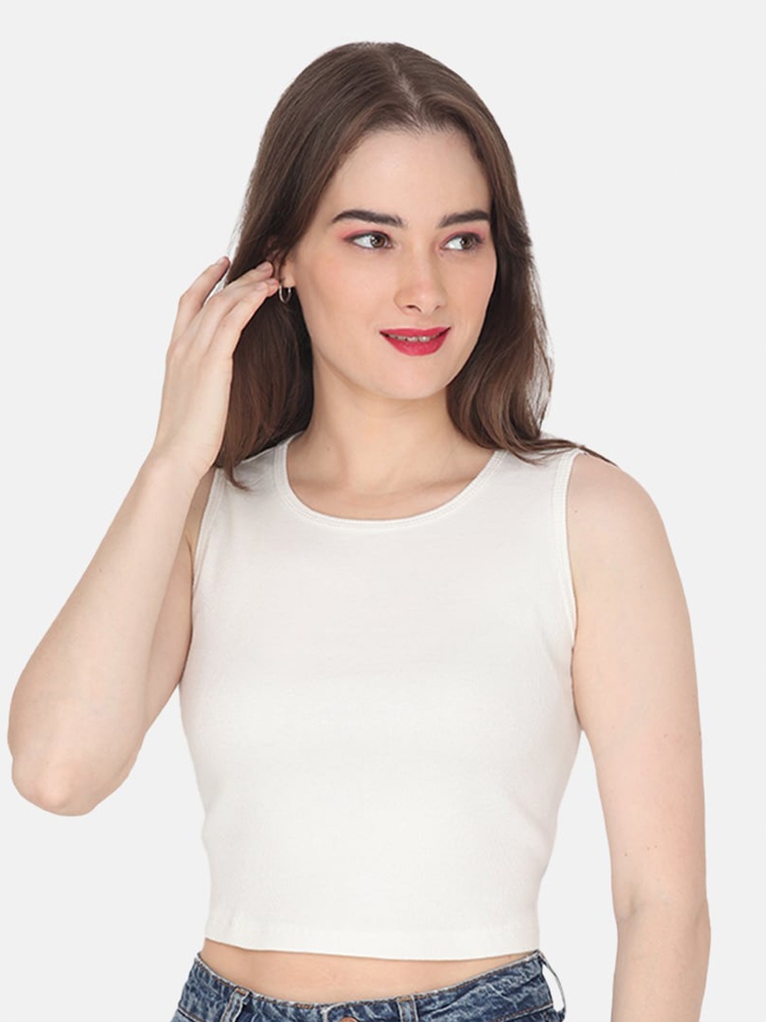 

Albion Round Neck Pure Cotton Crop Top, White