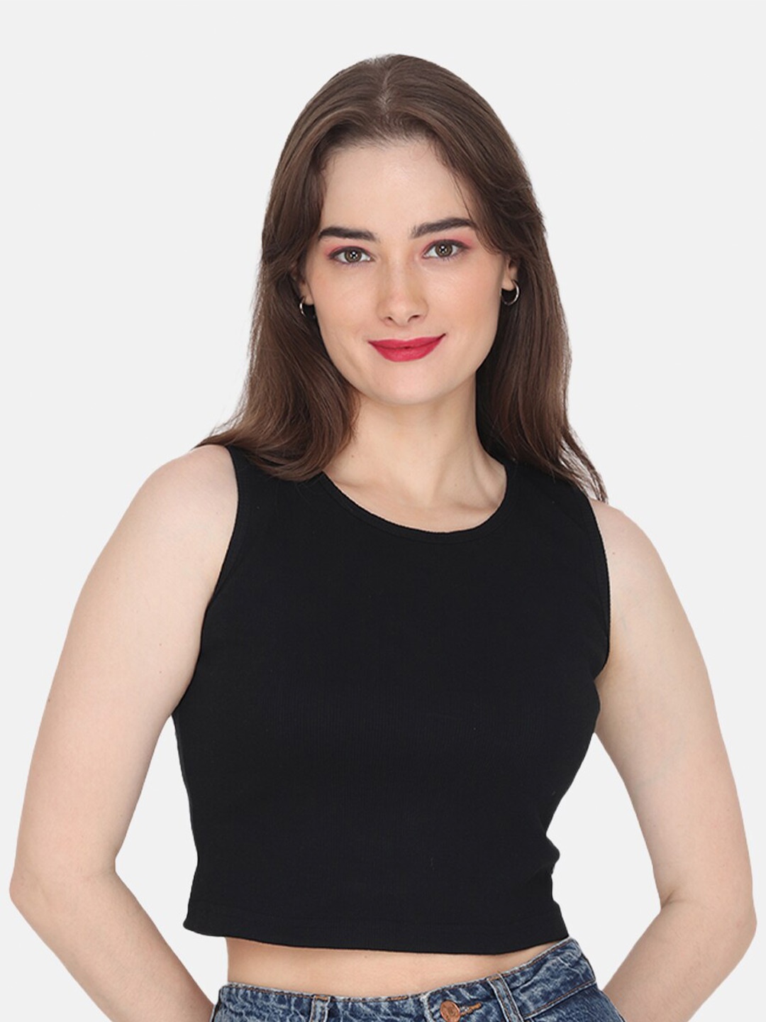 

Steele Round Neck Pure Cotton Crop Top, Black