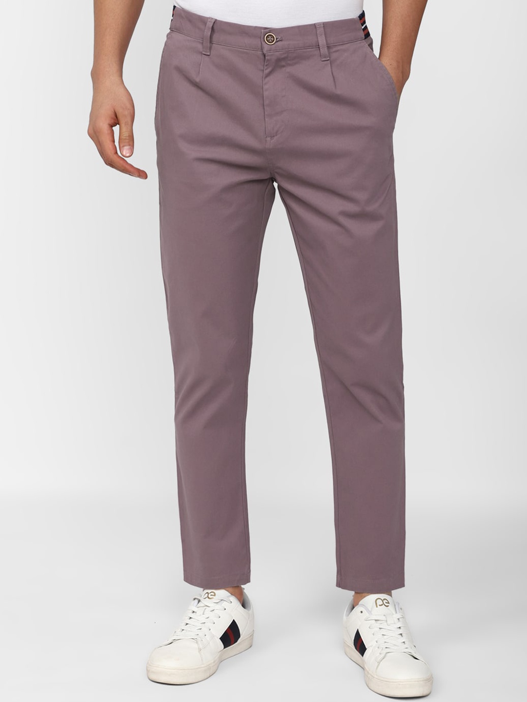 

Peter England Casuals Men Mid Rise Cotton Trousers, Purple