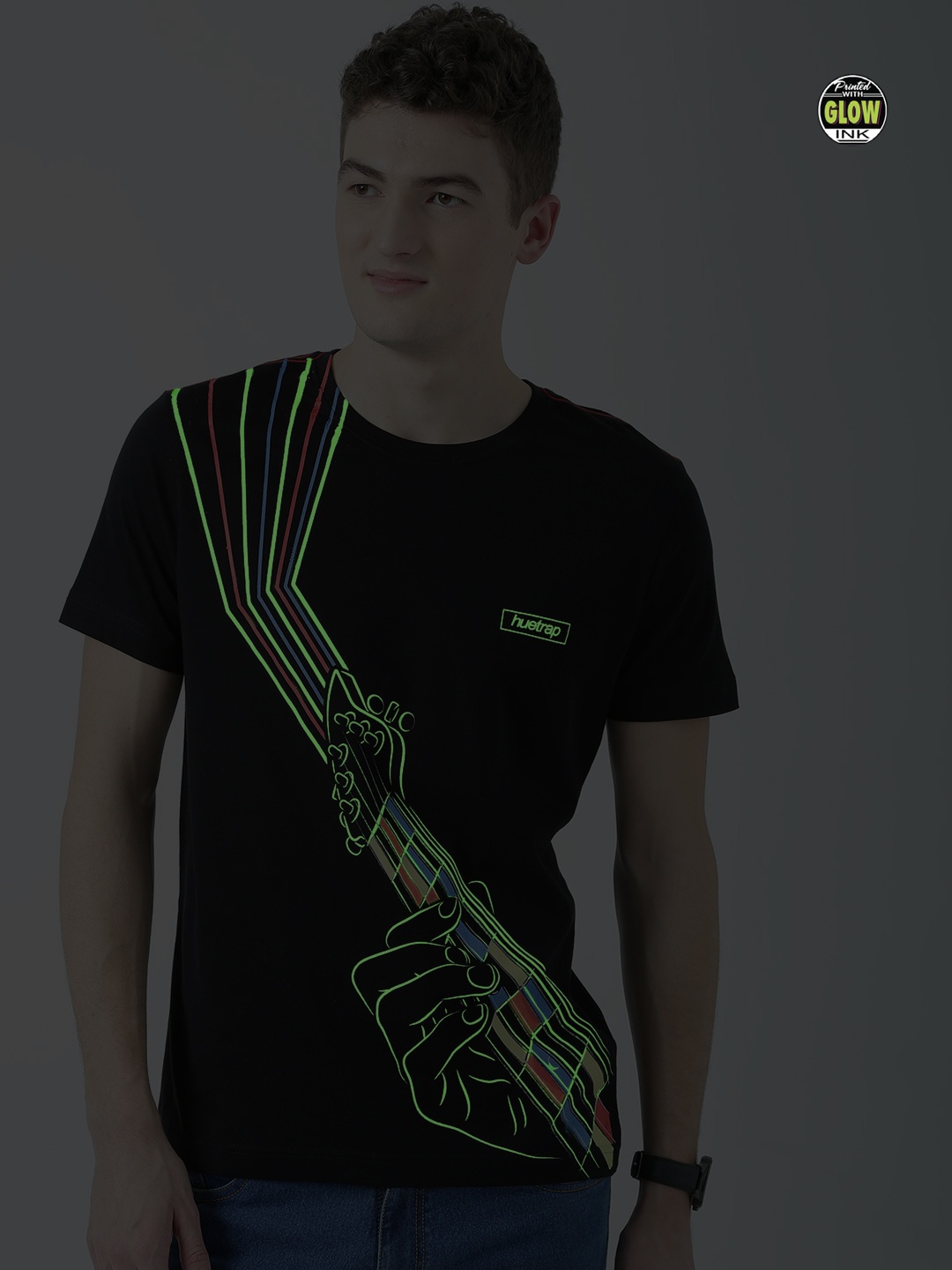 

Huetrap Men Black Printed Glow in the Dark T-shirt