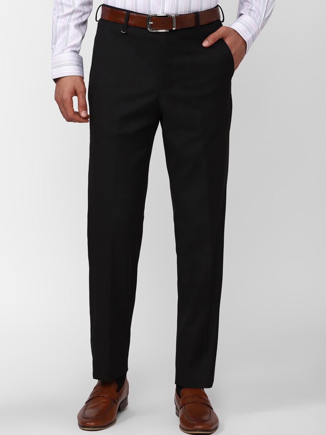 

Van Heusen Men Checked Mid-Rise Formal Trousers, Black