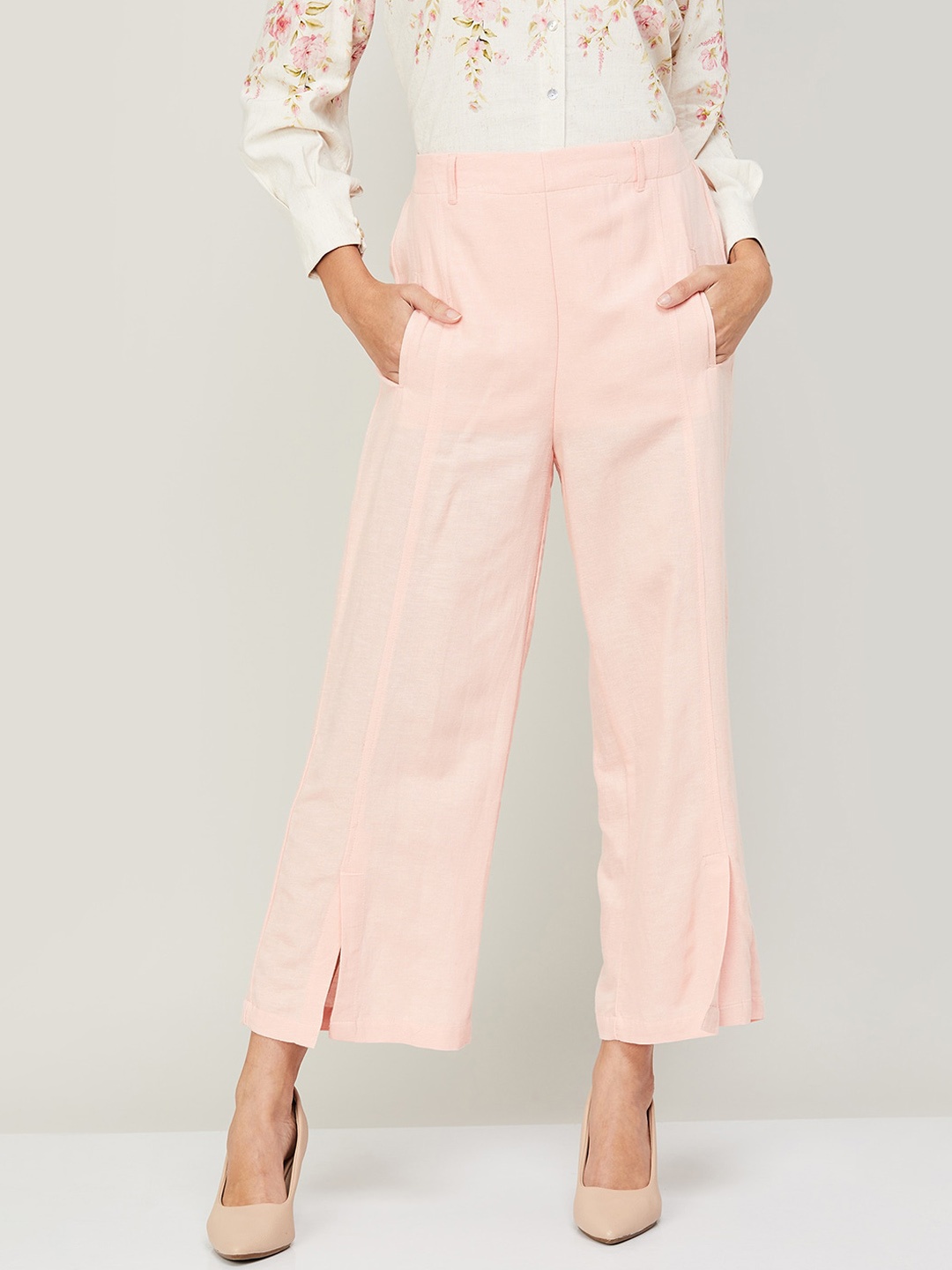 

CODE by Lifestyle Women Mid Rise Parallel Trousers, Peach