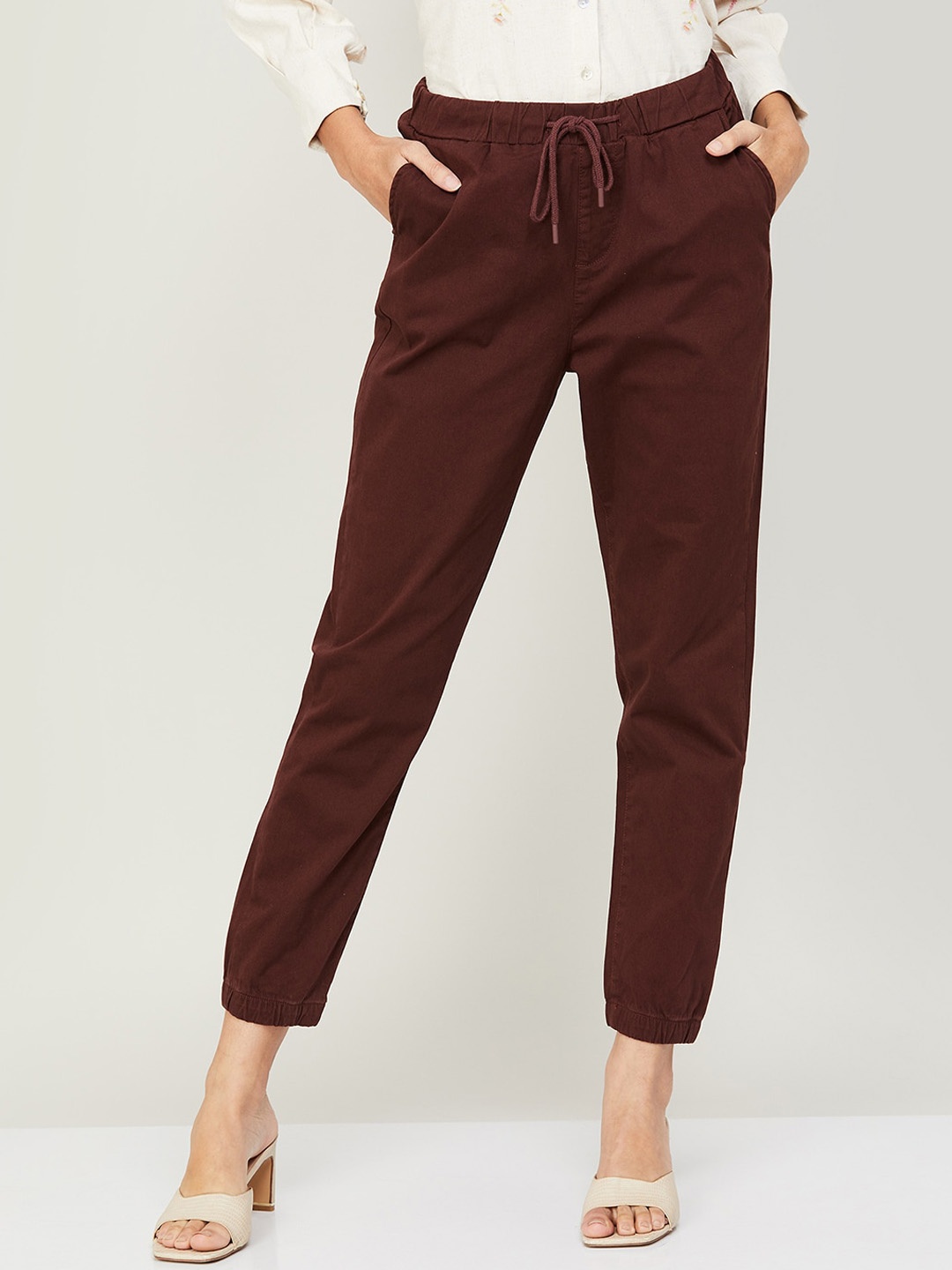 

CODE by Lifestyle Women Mid Rise Cotton Trousers, Brown
