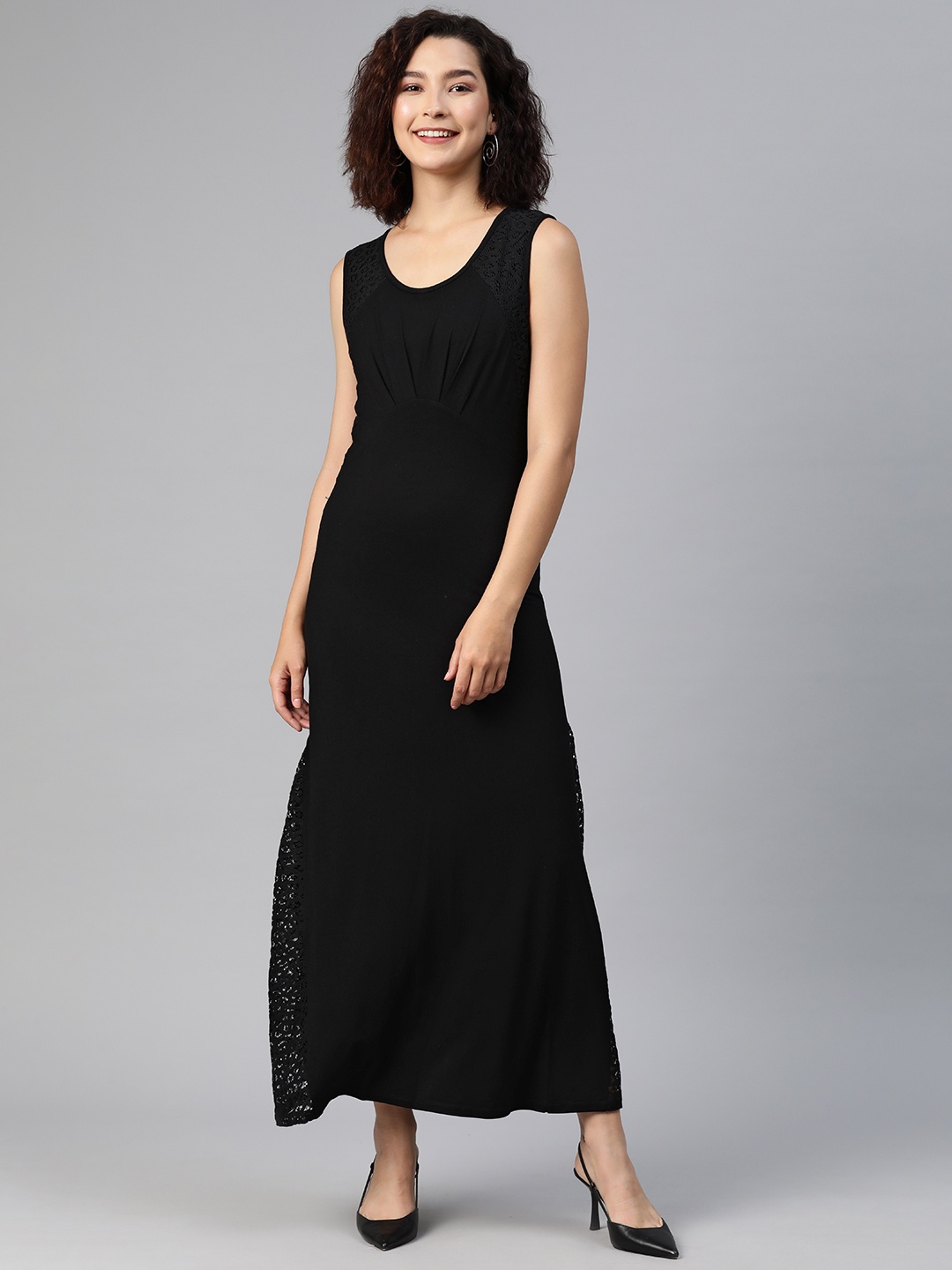 

Nayam By Lakshita Floral Maxi Dress with Lace Detail, Black