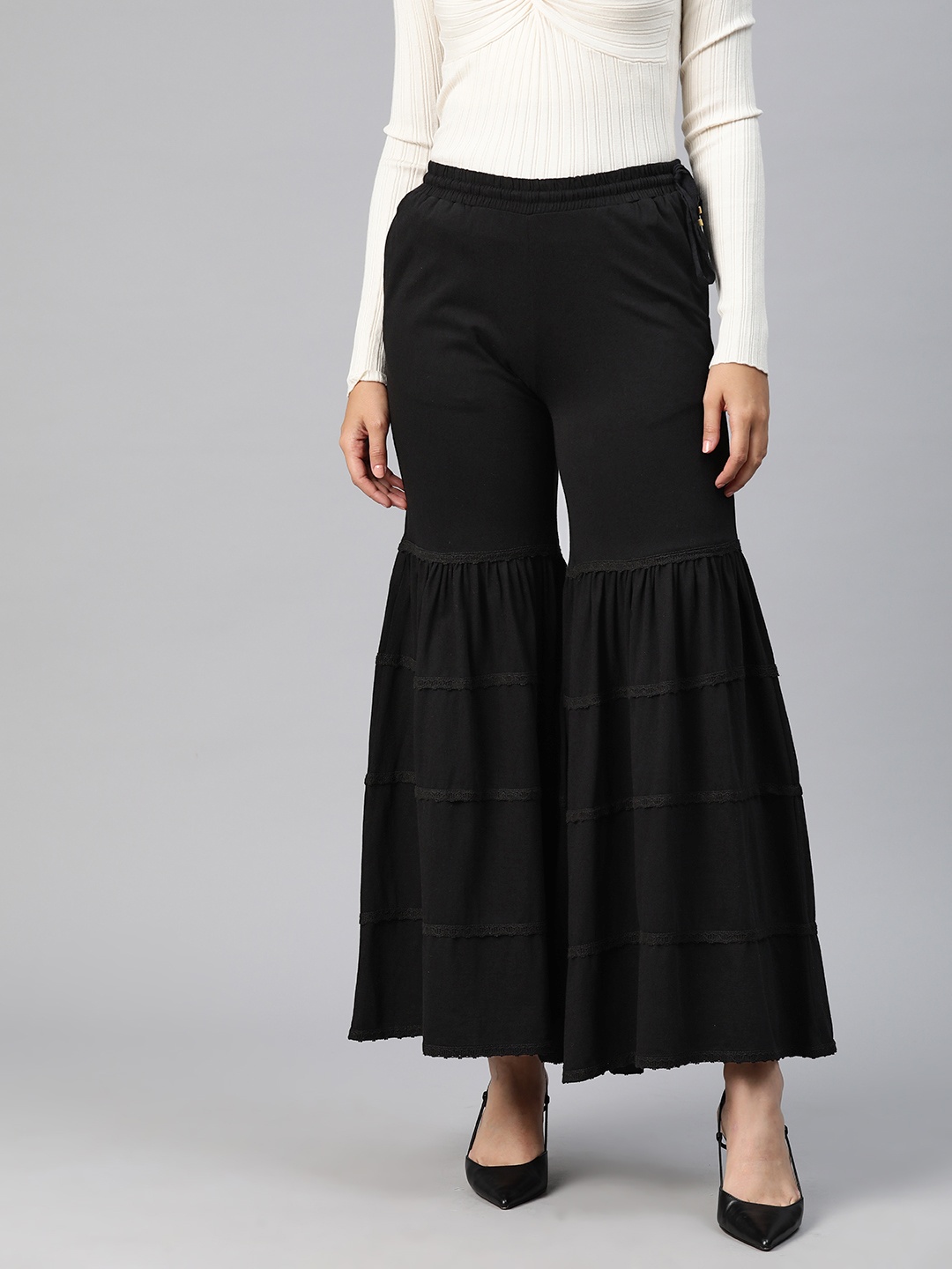 

Nayam By Lakshita Women Flared Palazzos, Black
