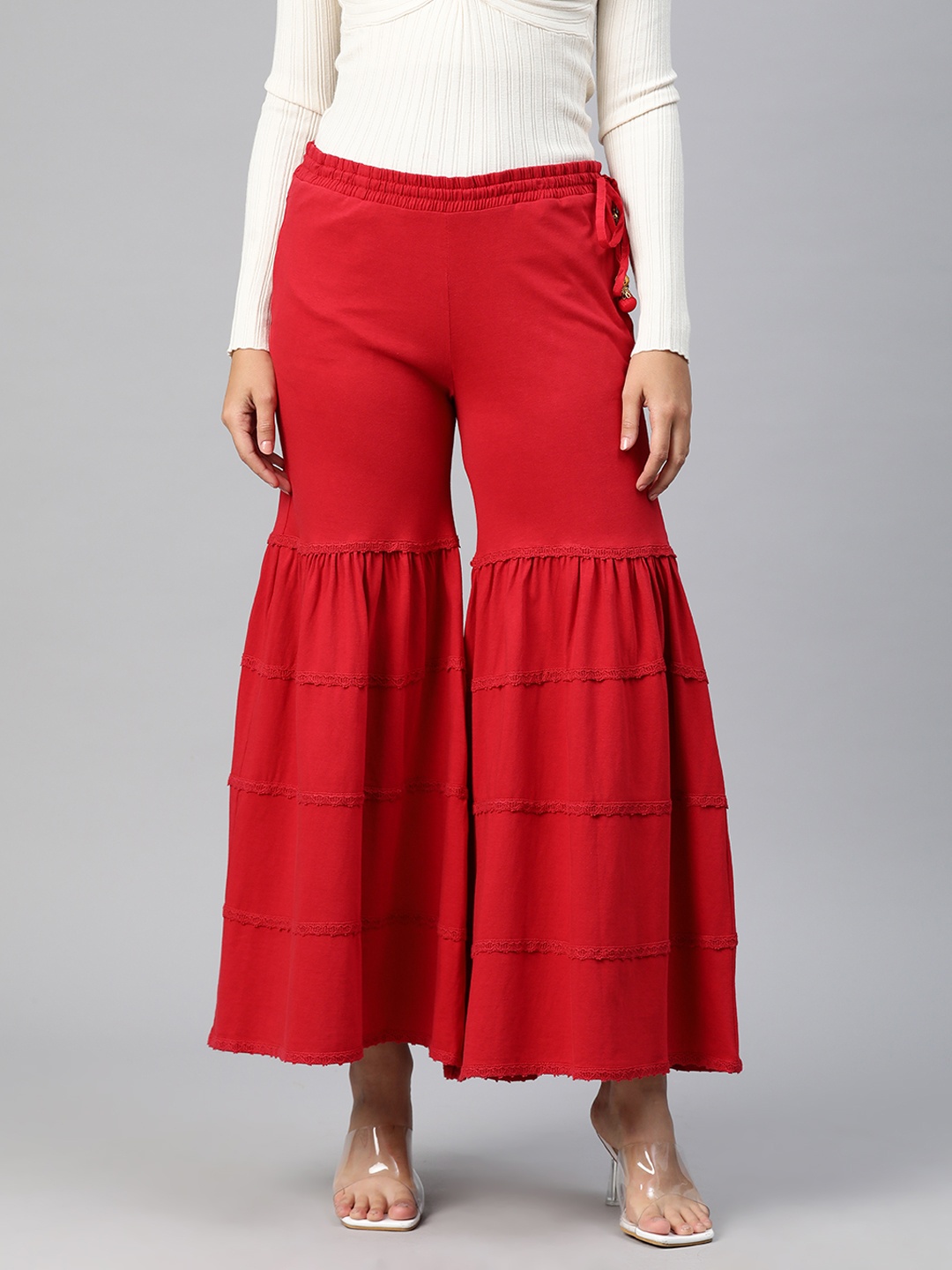 

Nayam By Lakshita Women Flared Palazzos, Red