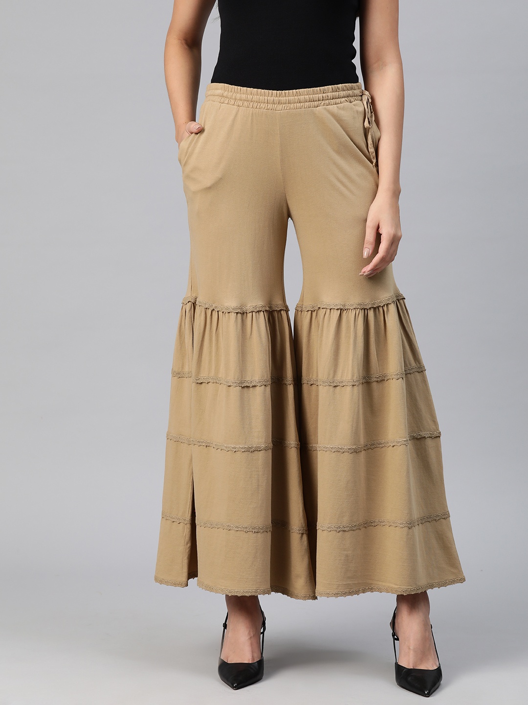 

Nayam By Lakshita Women Flared Palazzos, Beige