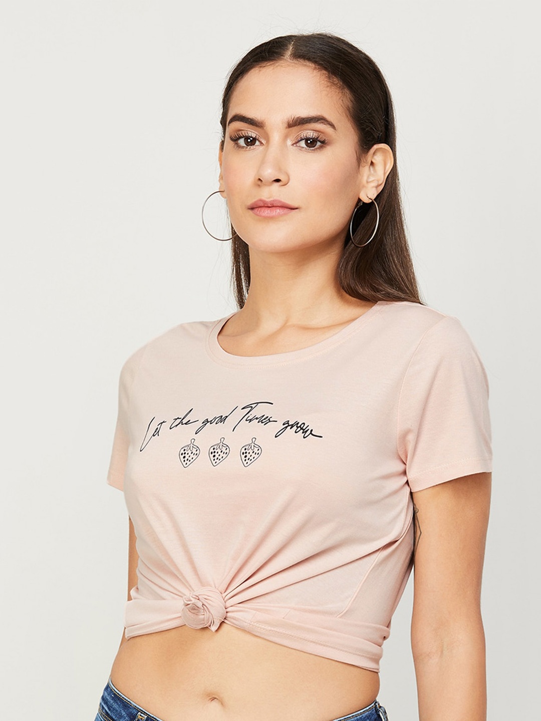 

Fame Forever by Lifestyle Typography Printed Pure Cotton T-shirt, Peach