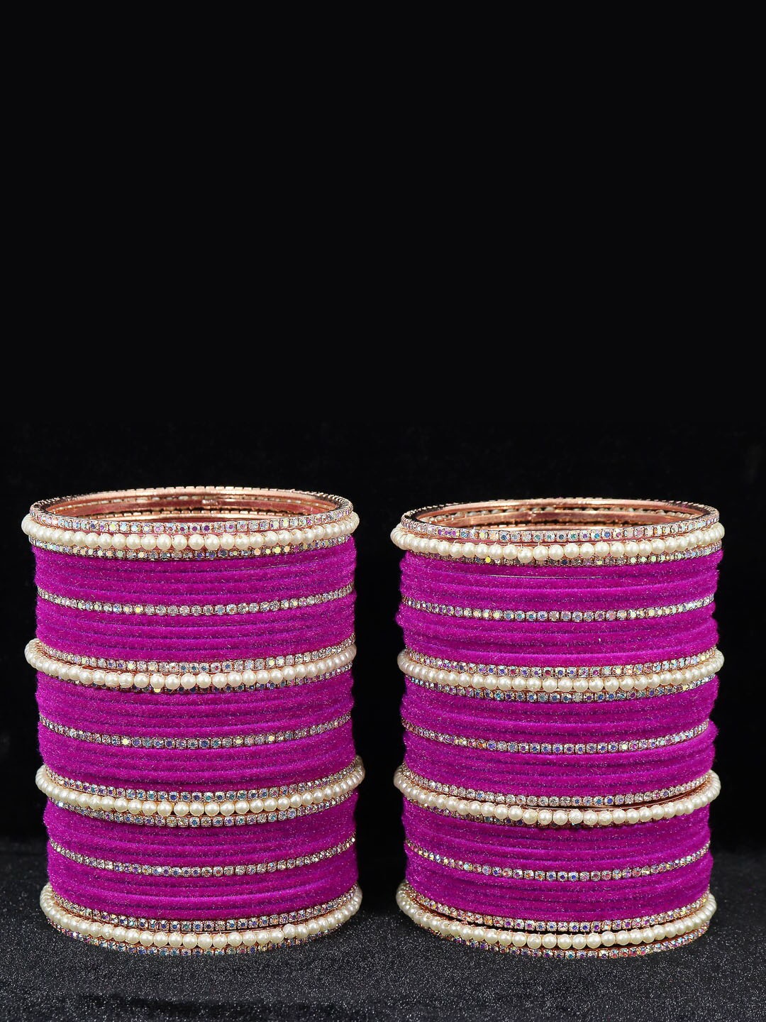 

NMII Set Of 78 CZ & Studded Bangles, Magenta