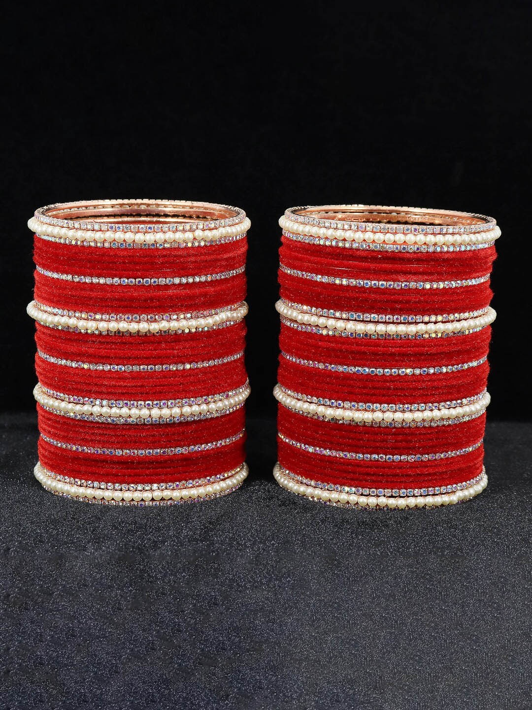 

NMII Set Of 78 CZ-Studded & Beaded Velvet Bangles, Red