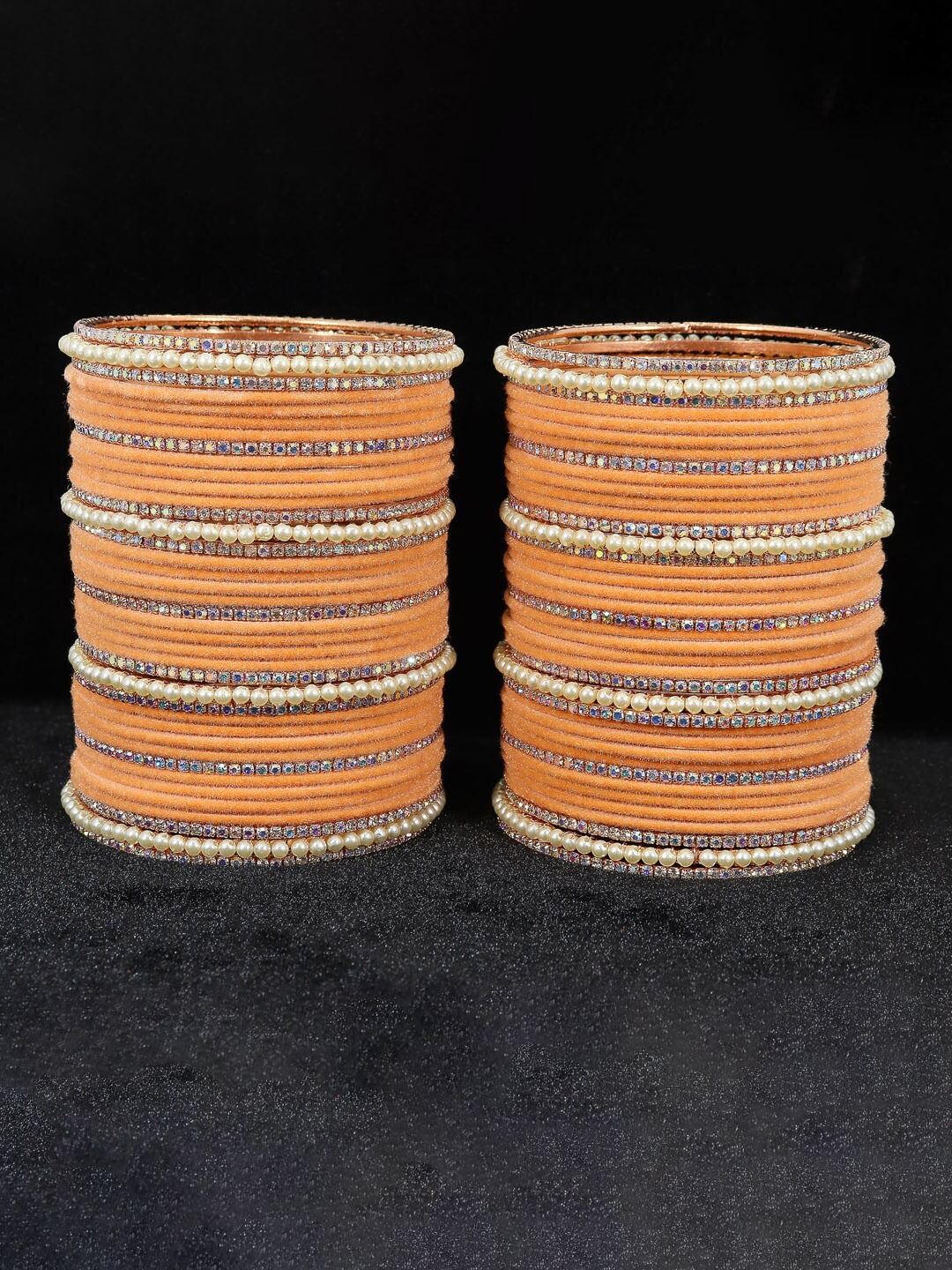

NMII Set Of 78 Velvet CZ-Studded Bangles, Peach